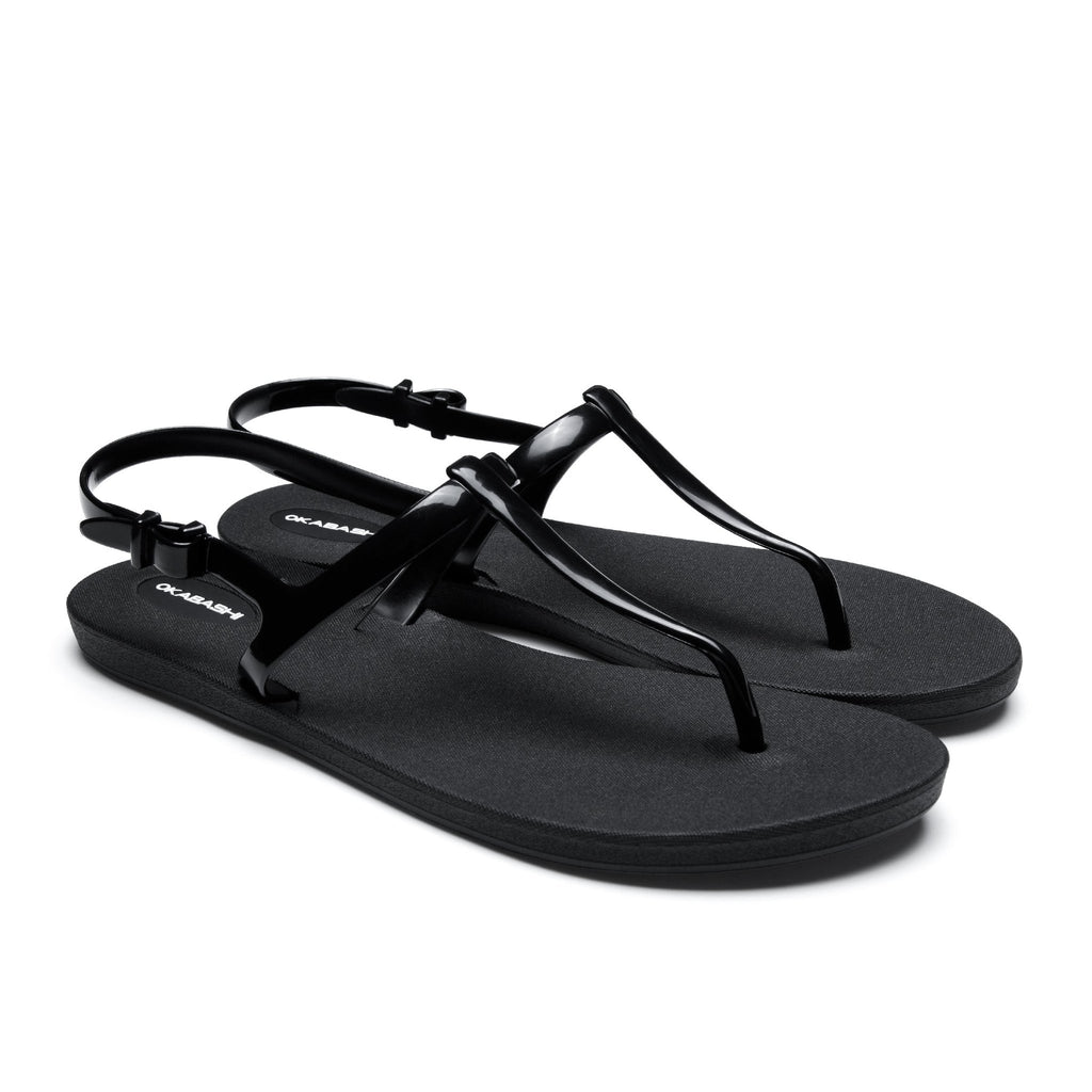 Journey Slim Women's T-Strap Sandals - Black/Black - Okabashi