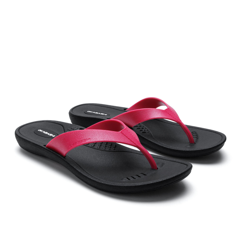Breeze Women's Flip Flops - Black/Hot Pink - Okabashi