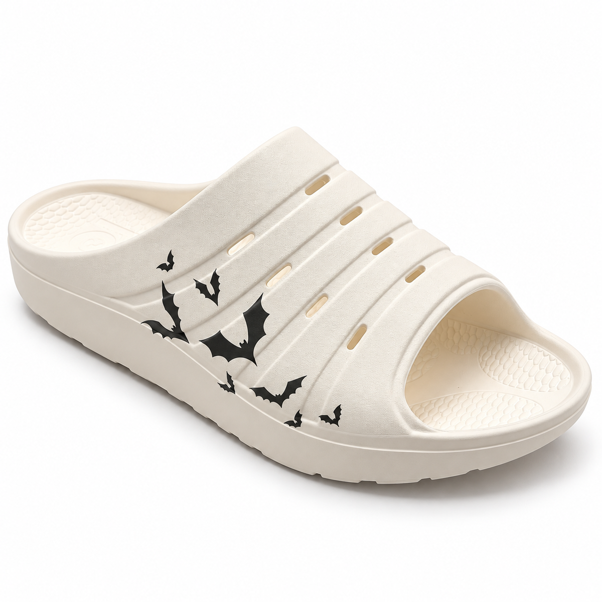 Oka Recovery Halloween Limited Edition Slides - Halloween Bats - Okabashi (three-quarter front view)