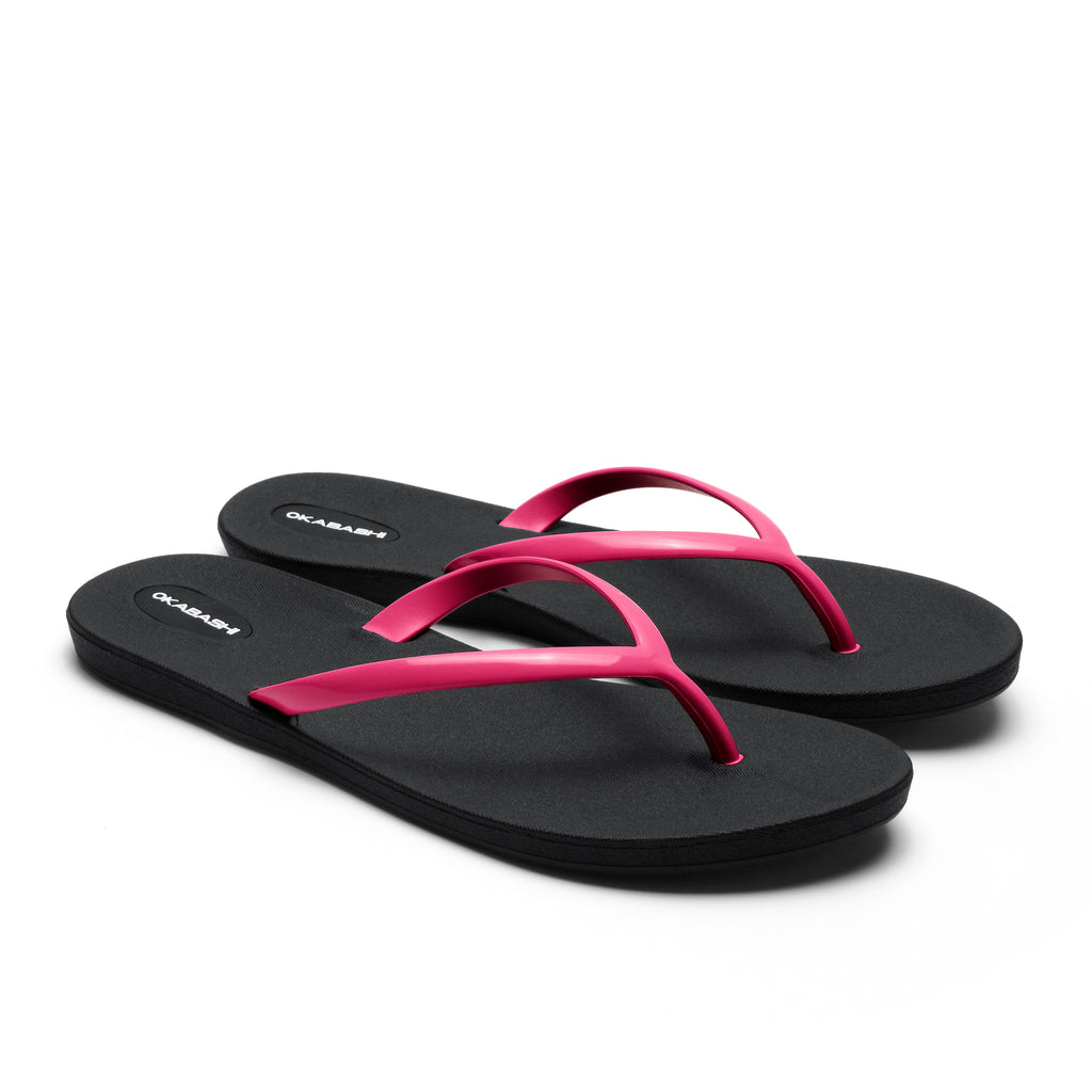 Shoreline Slim Women's Flip Flops - Black/Hot Pink - Okabashi