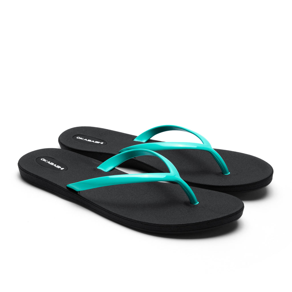 Shoreline Slim Women's Flip Flops - Black/Sea Glass - Okabashi