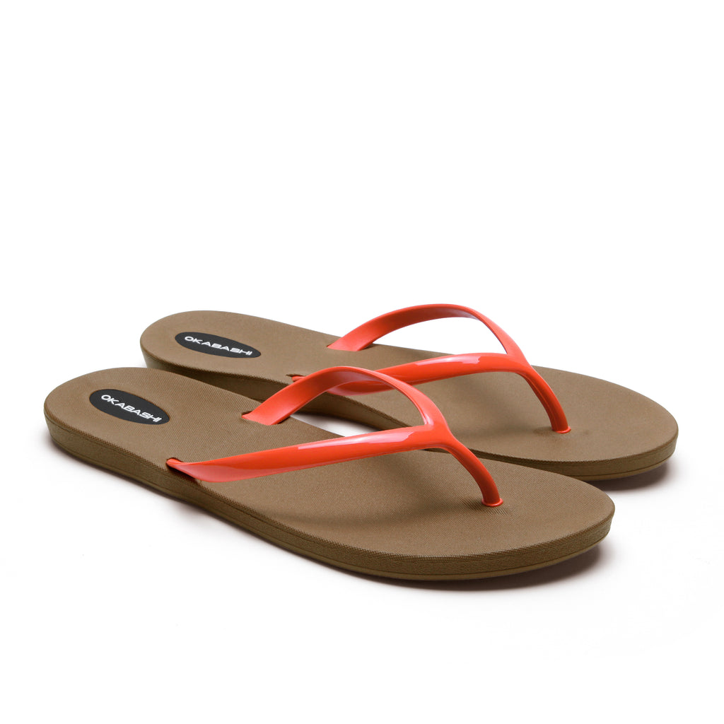 Shoreline Slim Women's Flip Flops - Toffee/Guava - Okabashi