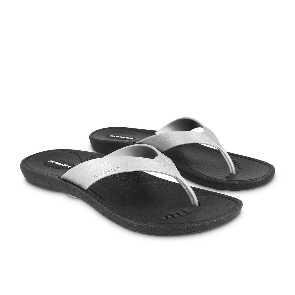 Breeze Women's Flip Flops - Black/Silver - Okabashi