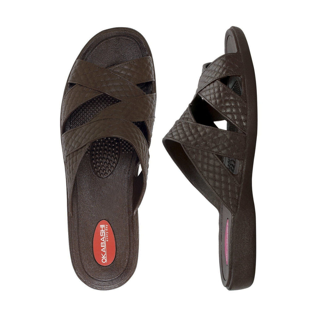 Cross Strap Women's Sandals - Brown - Okabashi