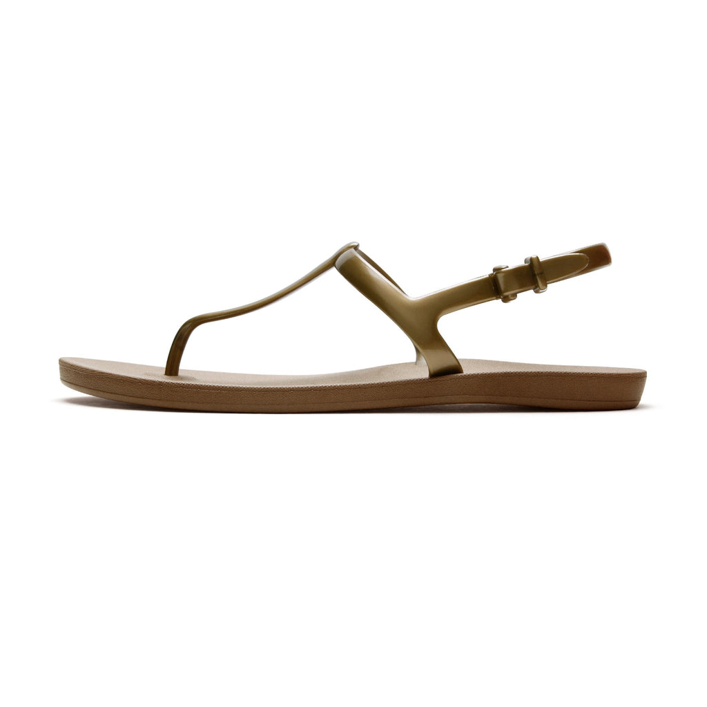Journey Slim Women's T-Strap Sandals - Toffee/Gold - Okabashi