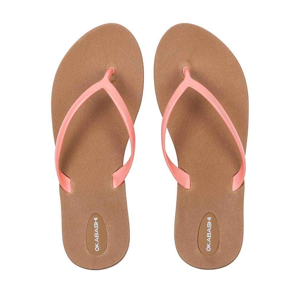 Shoreline Slim Flip Flops - Toffee/Coral - Okabashi