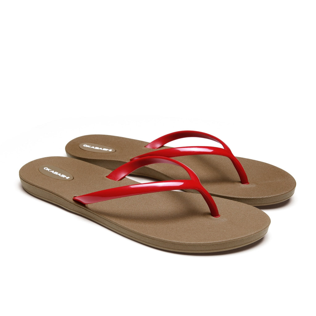 Shoreline Slim Women's Flip Flops - Toffee/Red - Okabashi