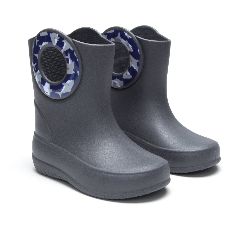 Toddler Kendall Rain Boots, Gray Sharks - 5 - Okabashi