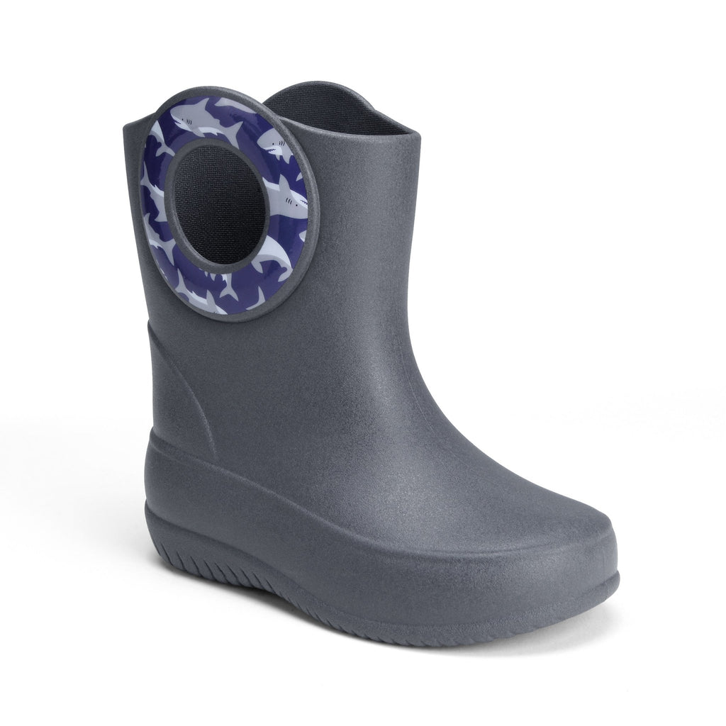 Toddler Kendall Rain Boots, Gray Sharks - 5 - Okabashi