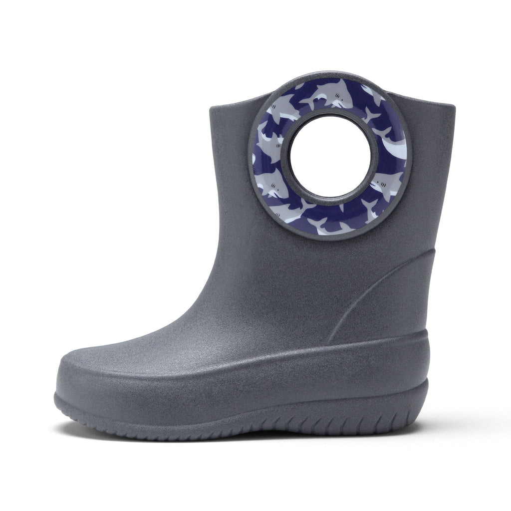 Toddler Kendall Rain Boots, Gray Sharks - 5 - Okabashi