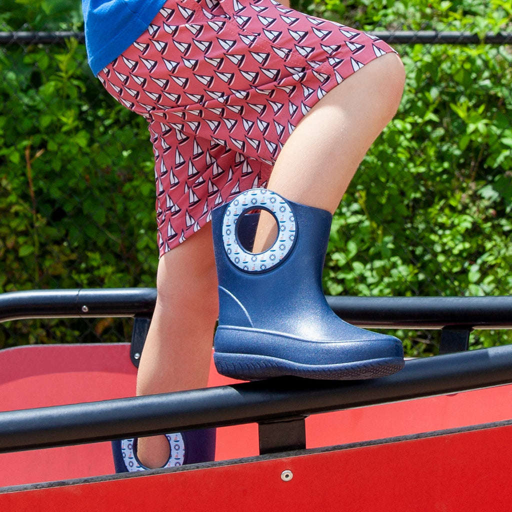 Toddler Kendall Rain Boots, Navy Sailboats - 5 - Okabashi