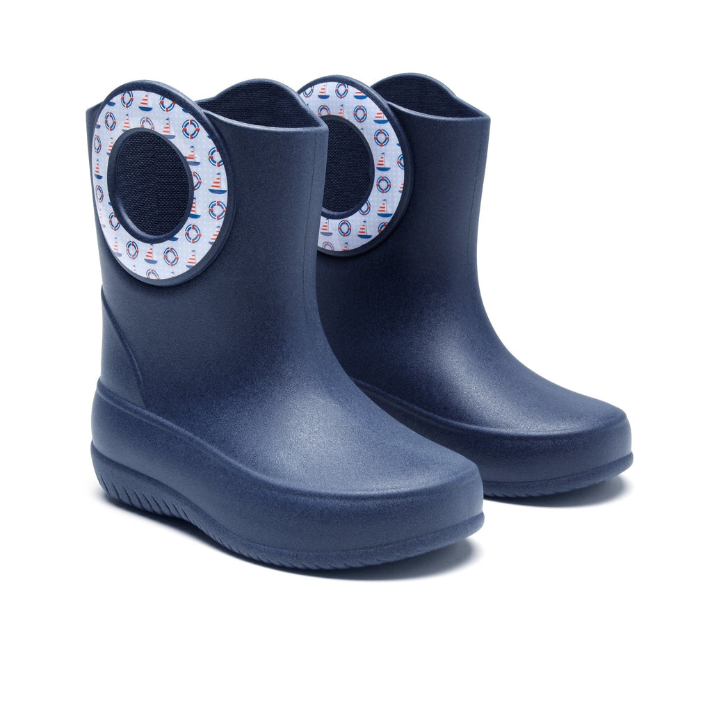 Toddler Kendall Rain Boots, Navy Sailboats - 5 - Okabashi