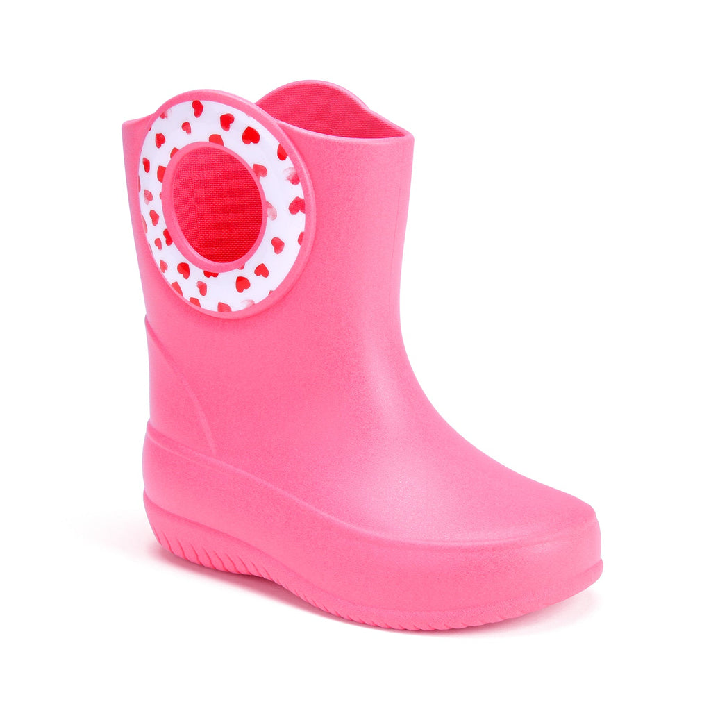 Toddler Kendall Rain Boots, Pink Hearts - 5 - Okabashi
