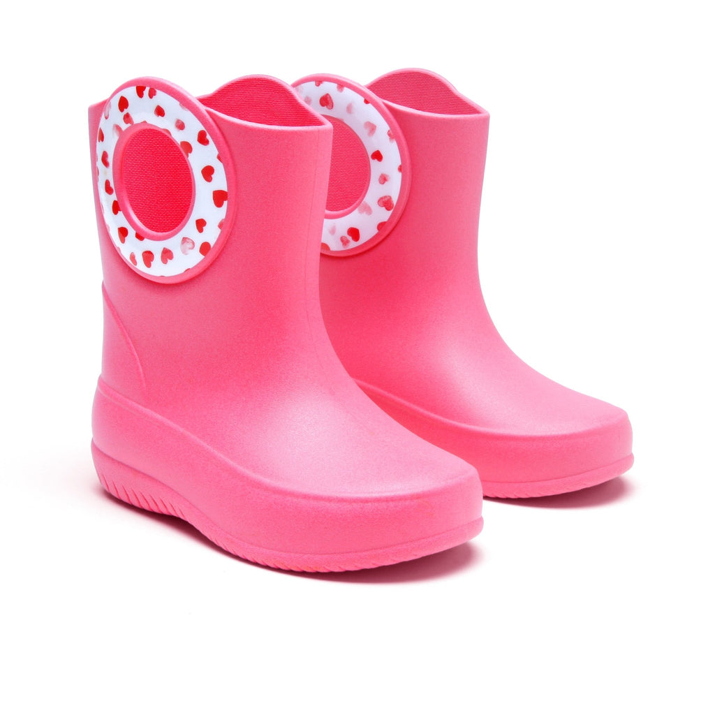 Toddler Kendall Rain Boots, Pink Hearts - 5 - Okabashi